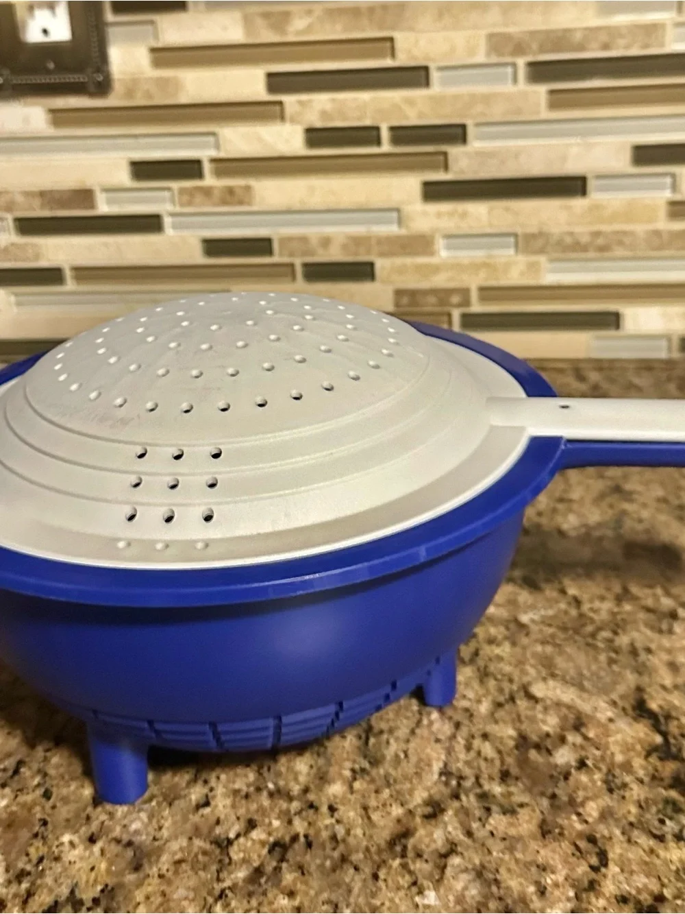 Tupperware Double Colander ~ set of 2 with Handle ~ Cobalt Blue